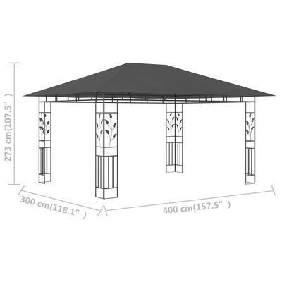 vidaXL Paviljon z mrežo proti komarjem 4x3x2,73 m antraciten 180 g/m²