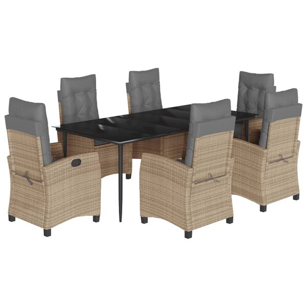 vidaXL Vrtna jedilna garnitura 7-delna z blazinami bež poli ratan