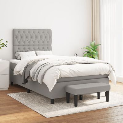 vidaXL Box spring postelja z vzmetnico svetlo siva 120x190 cm blago