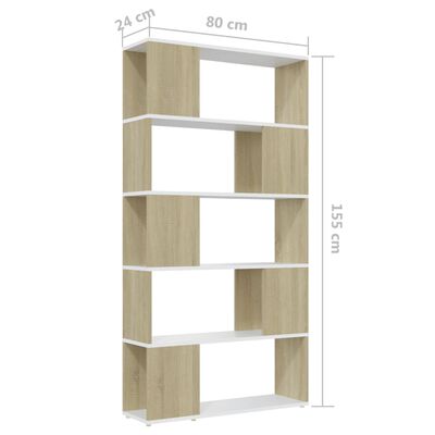 vidaXL Knjižna omara za razdelitev prostora bela in hrast 80x24x155 cm
