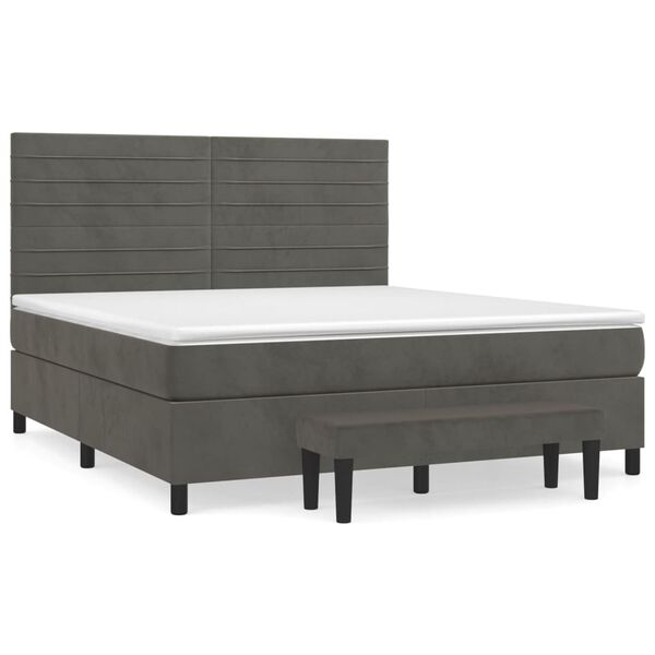 vidaXL Box spring postelja z vzmetnico temno siva 160x200 cm žamet