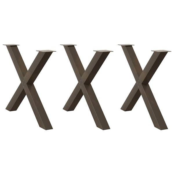 vidaXL Noge za jedilno mizo v obliki črke X, 3 kosi, naravno jeklo, 90 x (72-73) cm, jeklo