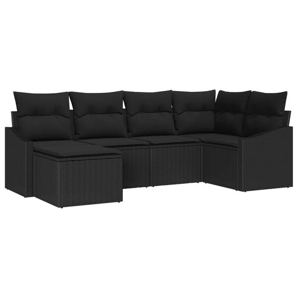 vidaXL Komplet za jedilnico v vrtu z blazino 6 pcs Črna