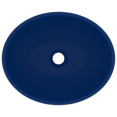 vidaXL Razkošen umivalnik ovalen mat temno moder 40x33 cm keramičen
