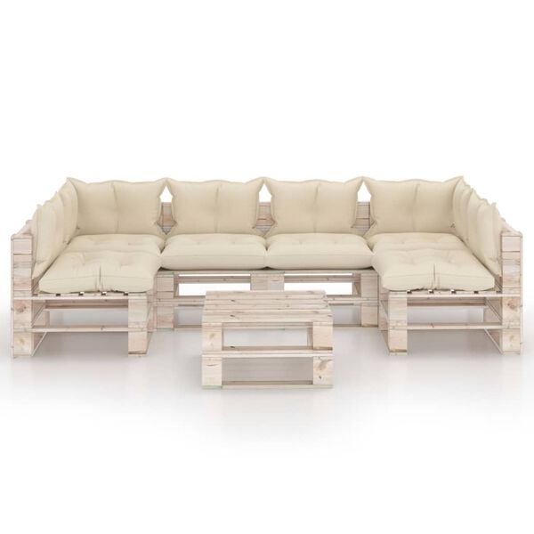 vidaXL Vrtna sedežna garnitura iz palet 7-delna z blazinami borovina