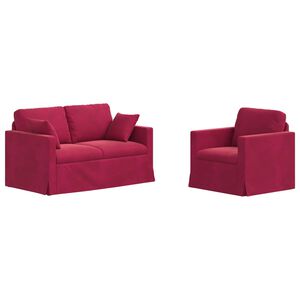 vidaXL Kavčna garnitura 2 pcs Vinorodna rdeča 138 x 78 x 80 cm Žamet