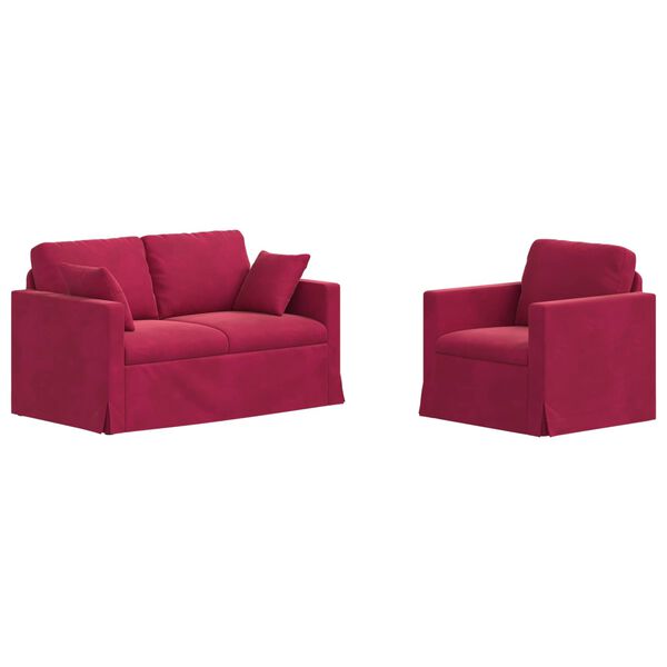 vidaXL Kavč 2 pcs Vinorodna rdeča 138 x 78 x 80 cm Žamet