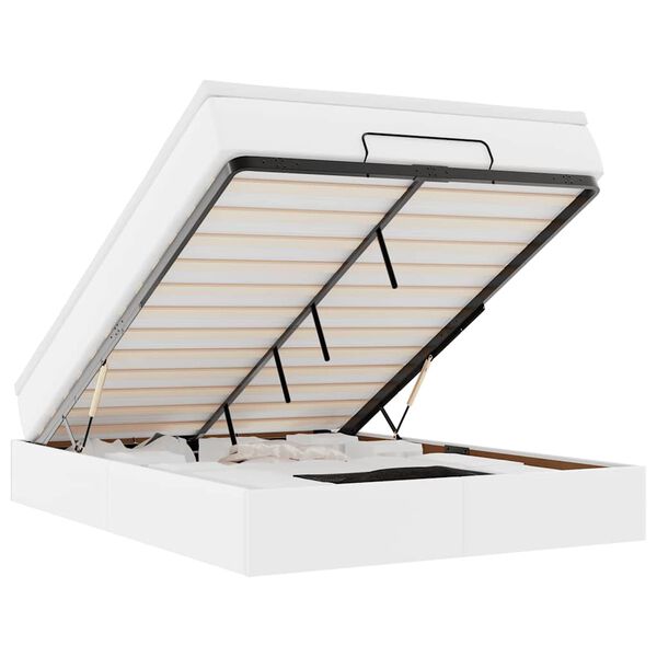 vidaXL Otomanski posteljni okvir z vzmetnico bel 140x200 cm um. usnje