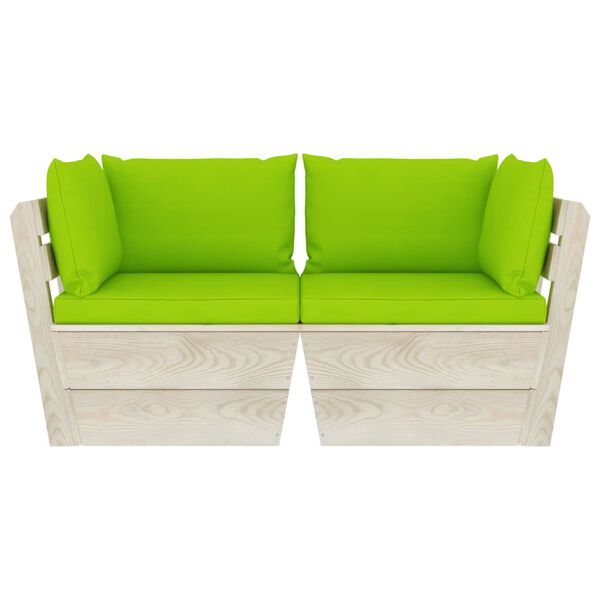 vidaXL Vrtni kavč dvosed iz palet z blazinami smrekovina