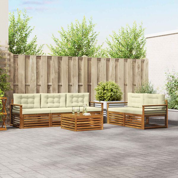 vidaXL Zunanja garnitura za sedenje z blazino 6 pcs Naravna in smetana