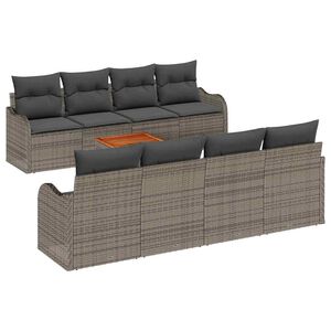 vidaXL Vrtna sedežna garnitura z blazino 9 pcs Siva poli ratan