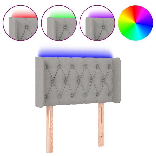 vidaXL LED posteljno vzglavje svetlo sivo 83x16x78/88 cm blago
