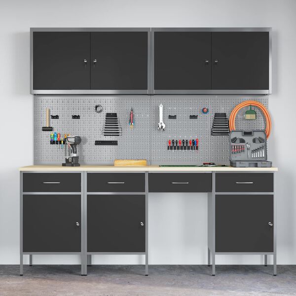vidaXL Delovna omara s predalom 10 pcs Črna Inženirski les in jeklo