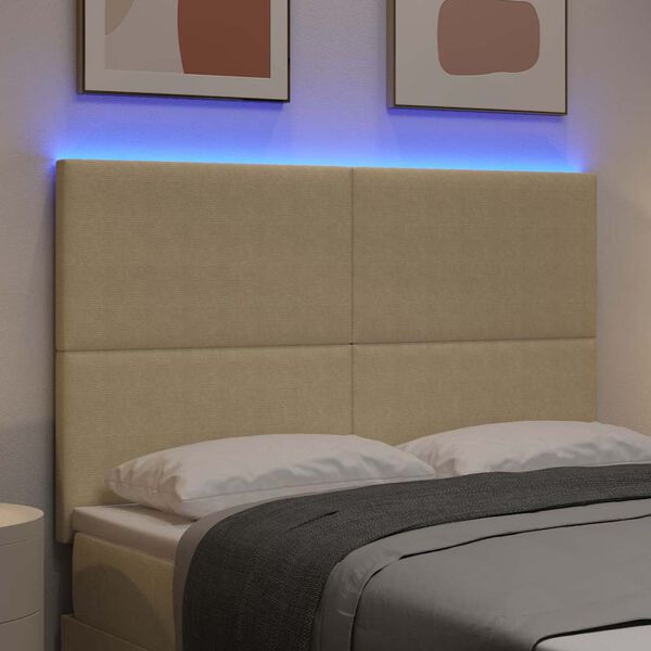 vidaXL LED glava postelje z LED lučmi Siva zelena 160 cm Poliester