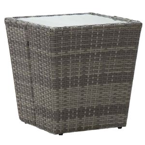 vidaXL Čajna mizica siva 41,5x41,5x43 cm poli ratan in kaljeno steklo