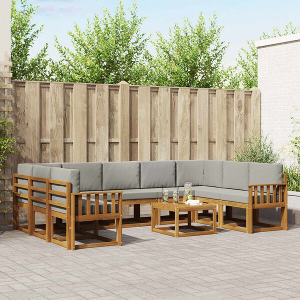 vidaXL Zunanja garnitura za sedenje 10 pcs Naravna in svetlo siva