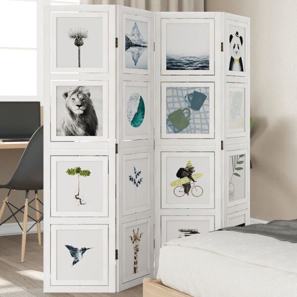 vidaXL Paravan 4-delni bel trden les pavlovnije