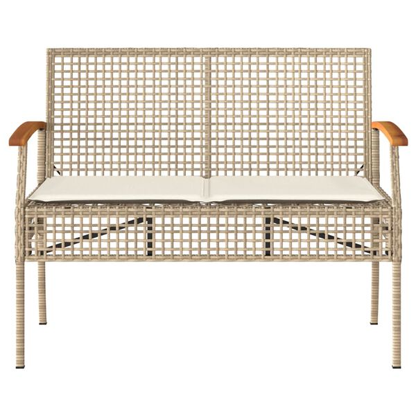 vidaXL Vrtna klop z blazino bež poli ratan in akacijev les