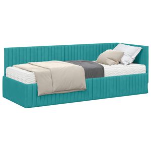 vidaXL Kotni okvir postelje z matrico 2 kos Turkizna 80 x 200 cm Žamet