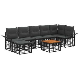 vidaXL Zunanja garnitura za sedenje 8 pcs Črna in Temno siva Poliester
