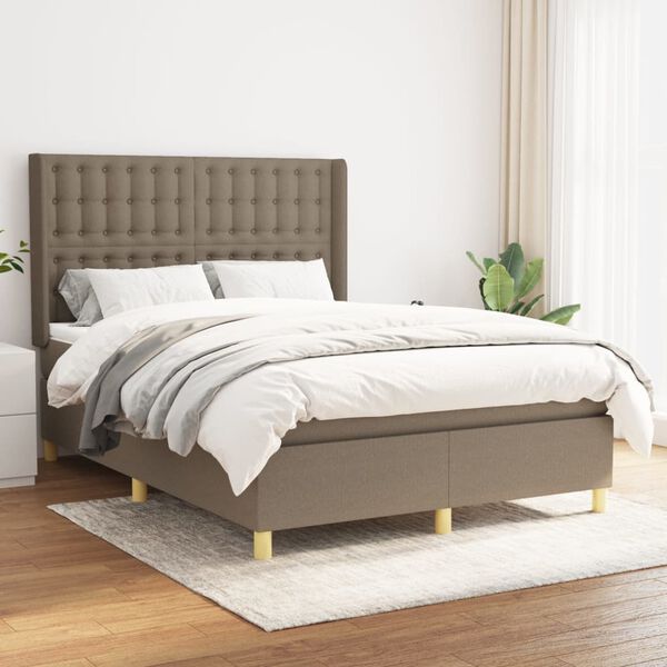 vidaXL Box spring postelja z vzmetnico taupe 140x190 cm blago