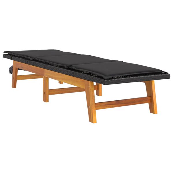 vidaXL Ležalnik z blazino poli ratan in trden akacijev les