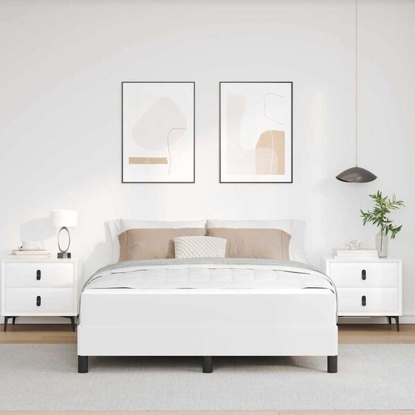 vidaXL Konstrukcija postelje z vzmetnico Bela 140 x 200 cm blago