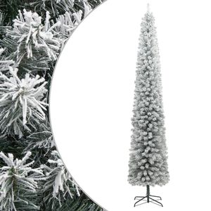 vidaXL Ozka novoletna jelka s stojalom in umetnim snegom 270 cm PVC