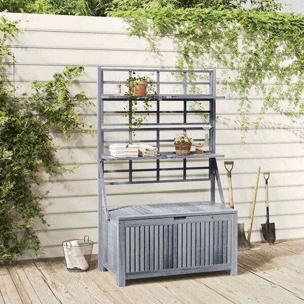 vidaXL Škatla za shranjevanje z oporno mrežo siva 99x55x160 cm akacija