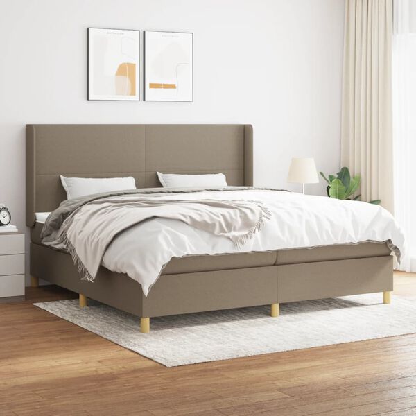 vidaXL Box spring postelja z vzmetnico taupe 200x200 cm blago