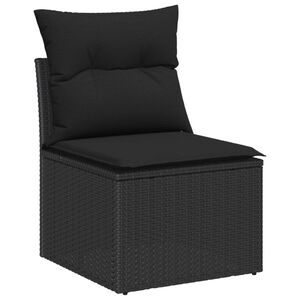 vidaXL Vrtna sedežna garnitura z blazino 8 pcs Črna poli ratan