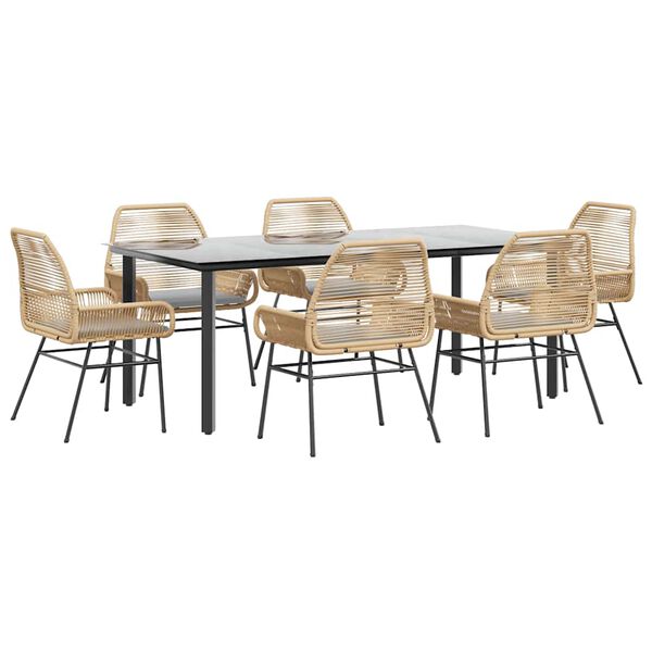 vidaXL Vrtna jedilna garnitura 7-delna z blazinami rjav PE ratan