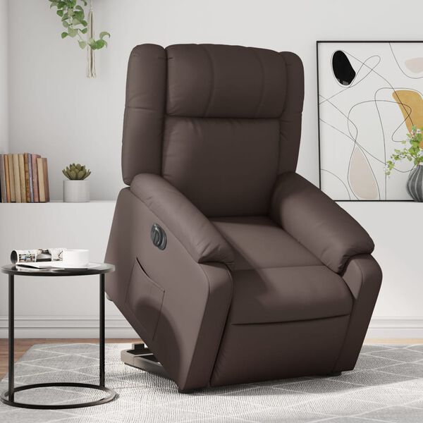 vidaXL Električni naslanjač s funkcijo vstajanja rjavo umetno usnje