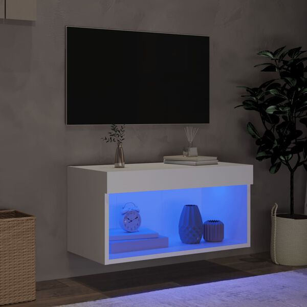 vidaXL TV omarica z LED lučmi bela 60x30x30 cm