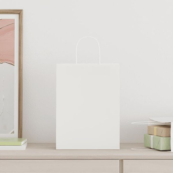 vidaXL Papirnate vrečke 250 kosov z ročaji bela 26x12x35 cm