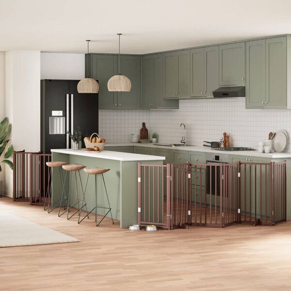 vidaXL Ograda za pse z vrati zložljiva 15 panelov rjava 750 cm les