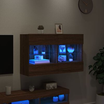vidaXL Stenska TV omarica z LED lučkami rjavi hrast 98,5x30x60,5 cm