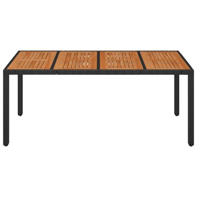 vidaXL Vrtna miza z leseno mizno ploščo črna 190x90x75 cm poli ratan