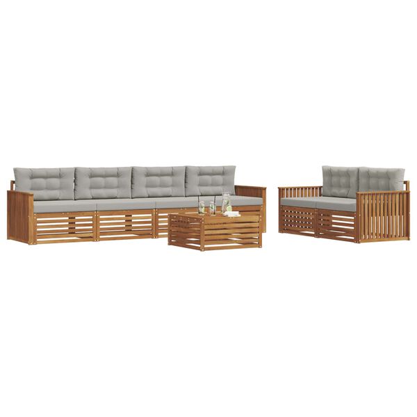 vidaXL Zunanja garnitura za sedenje 7 pcs Naravna in svetlo siva