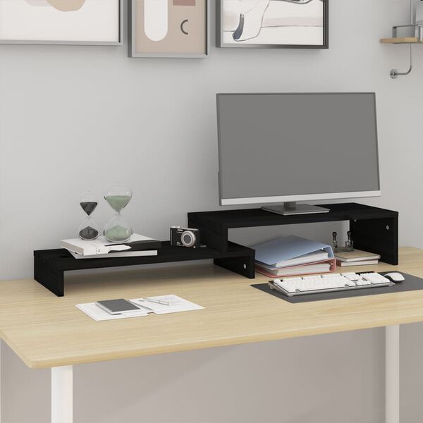 vidaXL Stojalo za zaslon črne barve (52-101)x22x14cm trdna borovina