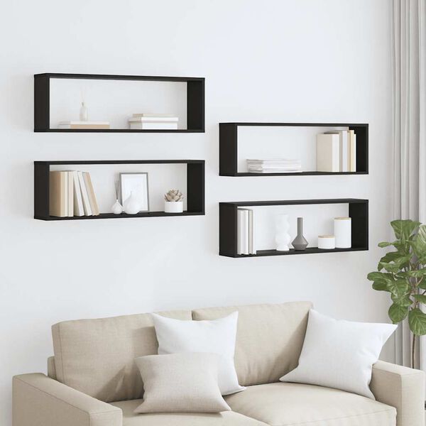 vidaXL Stenske police kockaste 4 kosi črne 80x15x26,5cm inženirski les