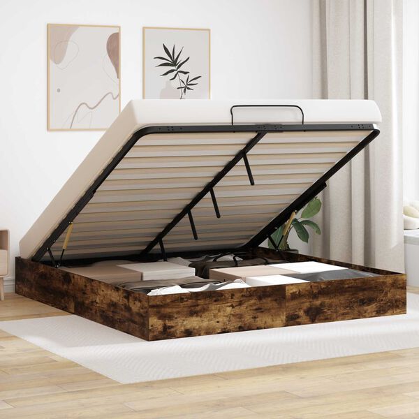 vidaXL Ottomanska postelja Dimljeni Hrast 203 x 160 x 25 cm