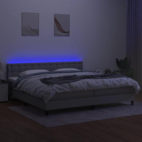 vidaXL Box spring postelja z vzmetnico LED sv. siva 200x200 cm blago