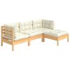 vidaXL Vrtna sedežna garnitura 4-delna s krem blazinami borovina
