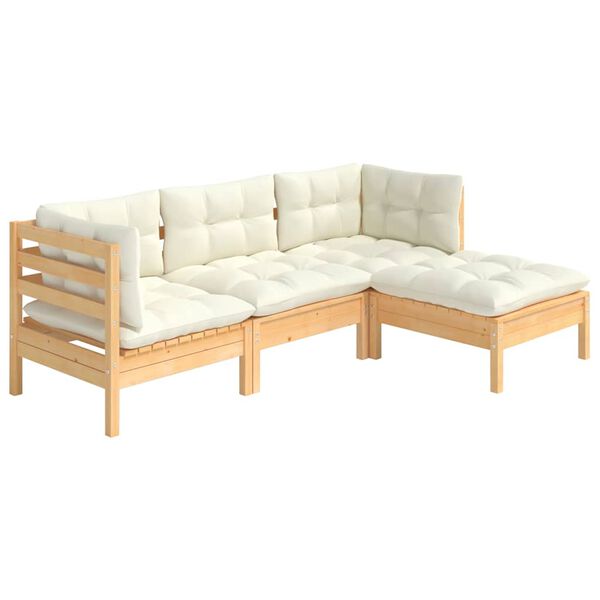 vidaXL Vrtna sedežna garnitura 4-delna s krem blazinami borovina