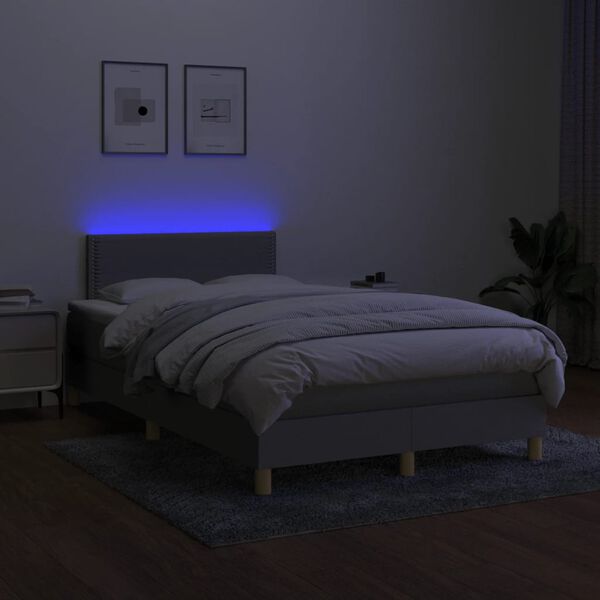 vidaXL Box spring postelja z vzmetnico LED sv. siva 120x190 cm blago