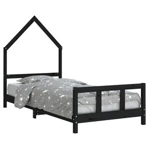 vidaXL Otro&scaron;ki posteljni okvir črn 90x190 cm trdna borovina