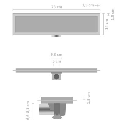 vidaXL Kanaleta za tuš z 2 v 1 pokrovom 73x14 cm nerjaveče jeklo