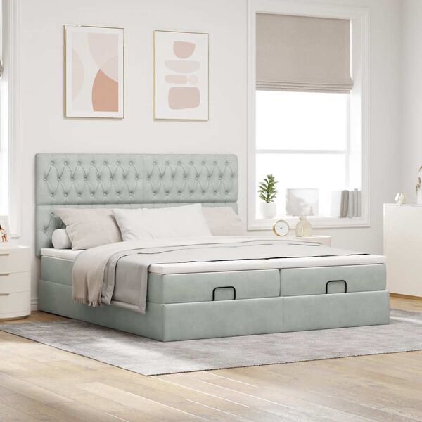 vidaXL Otomanski posteljni okvir z vzmetnicami siv 160x200 cm žamet