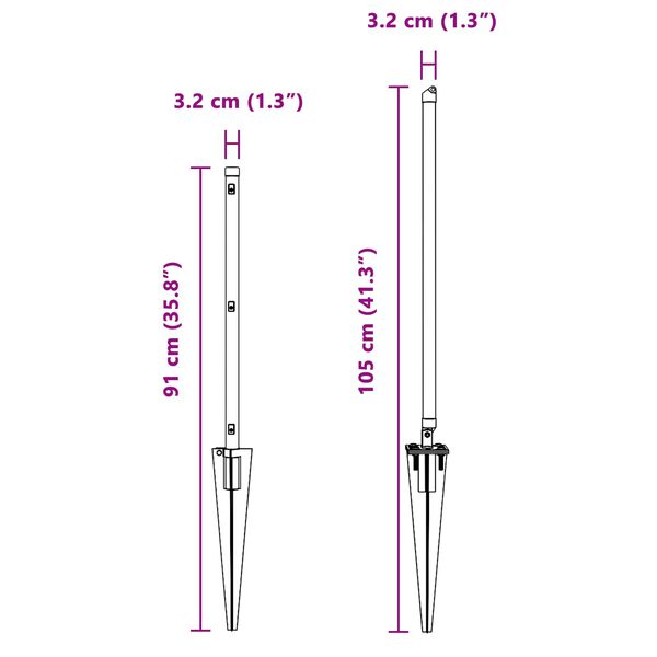 vidaXL Steber ograje. Drugo 52 pcs Siva 3,2 x 3,2 x 60 cm Jeklo